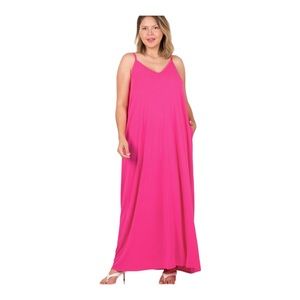 V Neck adjustable strap maxi dress with side pockets